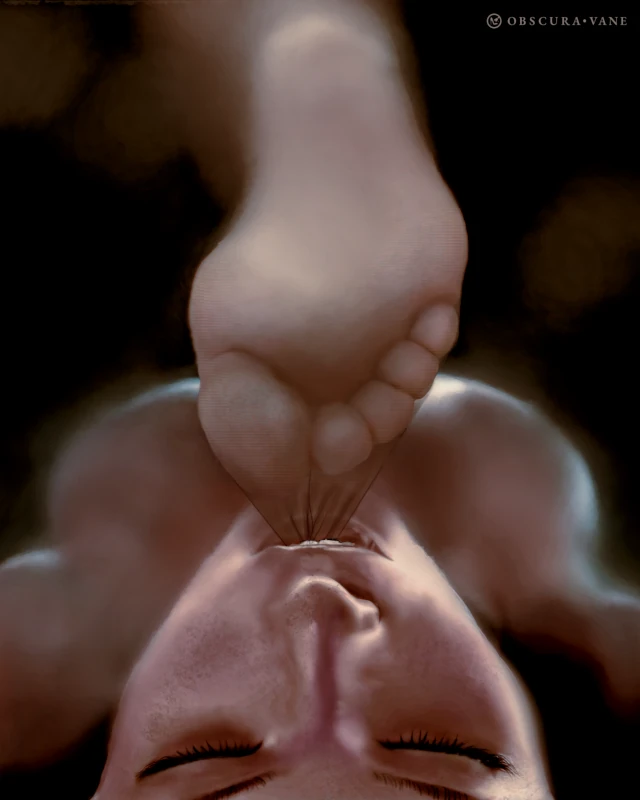 Manual chiaro-scuro study in skin and pantyhose textures.